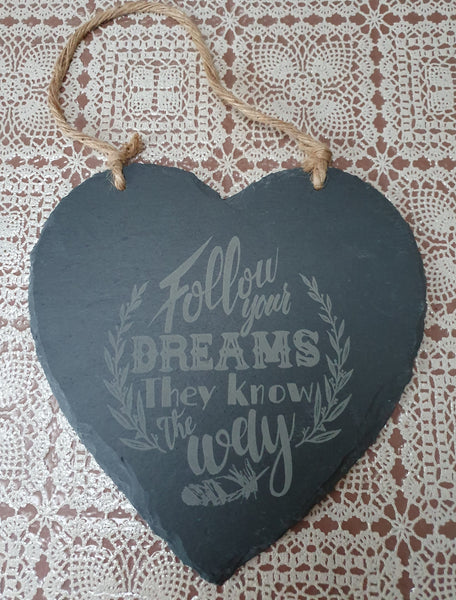 Hanging Slate Hearts.